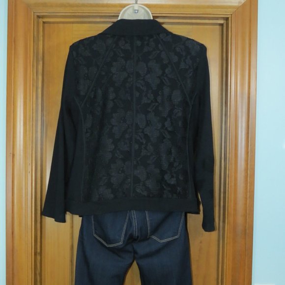 Laura Ashley Black Jacket Lace Zip Size Petite Large - Picture 7 of 10